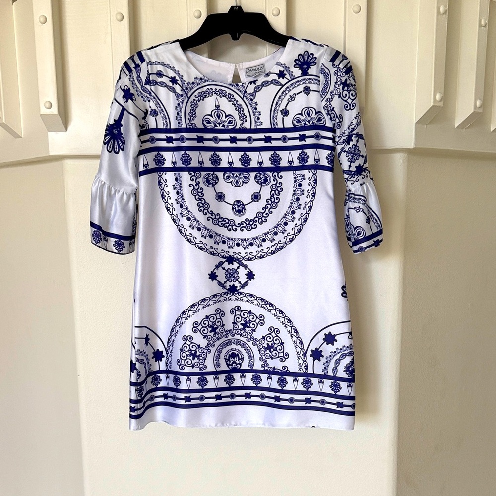 Blue and White Patterned Dress